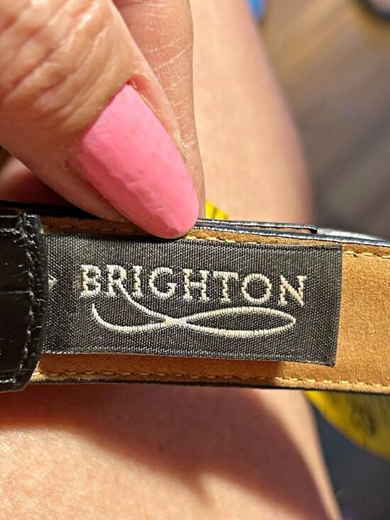 Vintage Brighton Black Leather Croc Embossed Silver Buckle Western Belt~XL~ main image 5